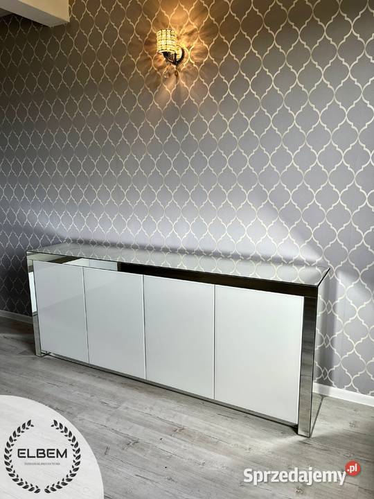 Lustrzana komoda Glamour białe szklane drzwiczki Wrocław