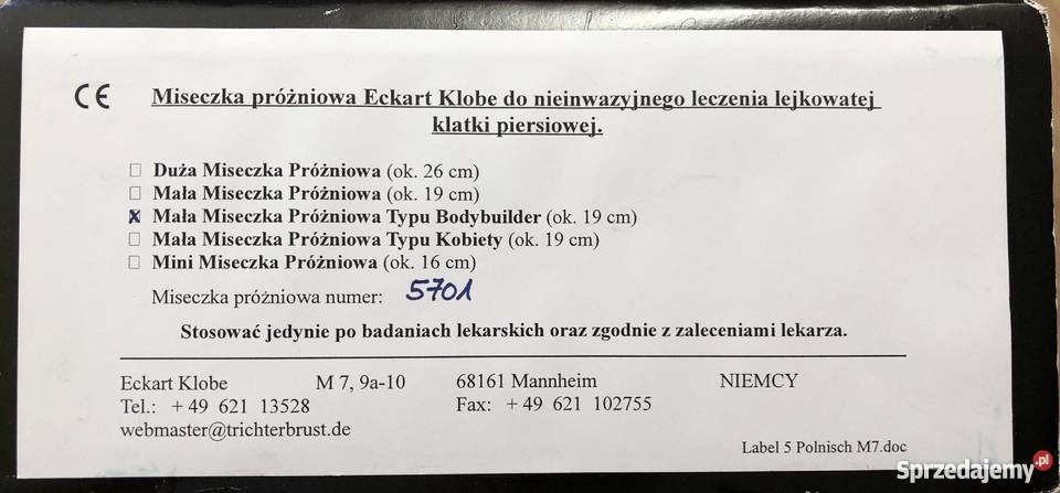 ECKART KLOBE miseczka próżniowa 19 do klatki Wrocław sprzedam