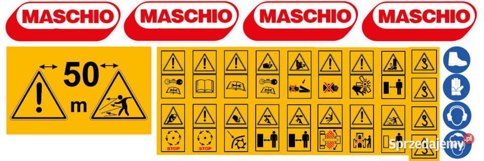 Zestaw naklejek bhp na maszynę Mashio Biuro Kamionna