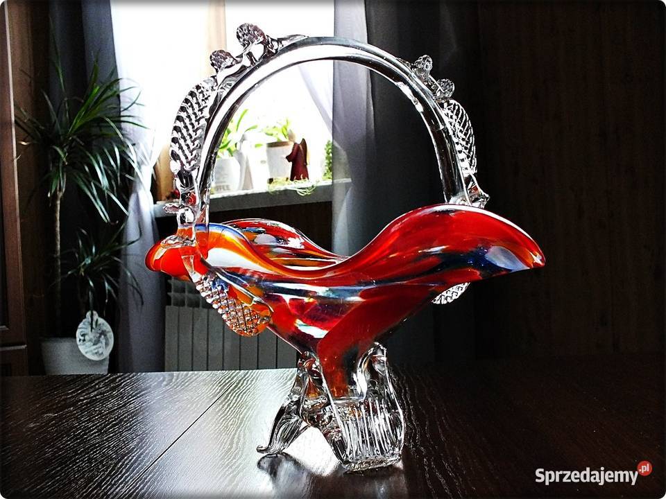 Szklany kolorowy Koszyk 27 Koszyczek Ząbkowice Porcelana i szkło Żary