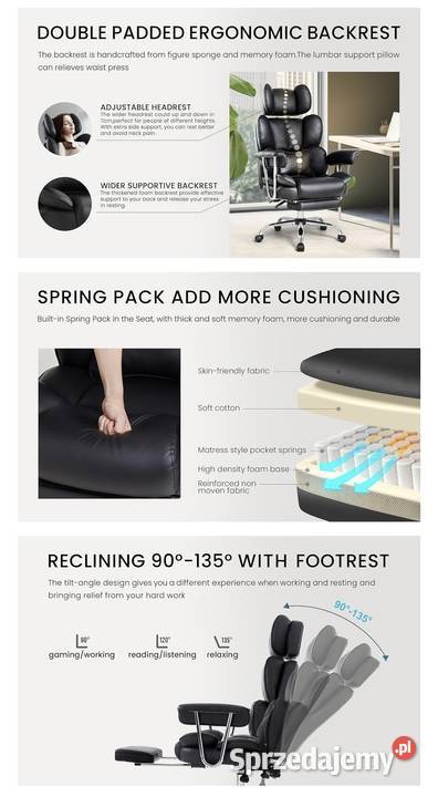 Ergonomiczne krzesło biurowe białe ze skóry PU Pozostałe Bielsko-Biała