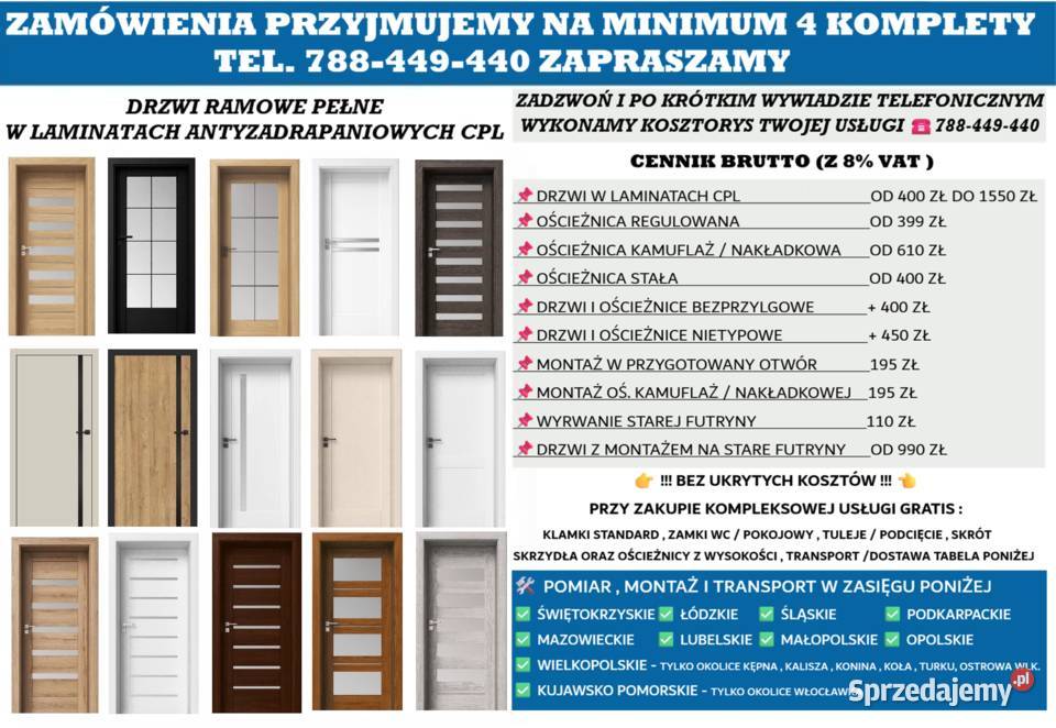 DRZWI Z OŚCIEŻNICAMI REG I MONTAŻEM POD Ościeżnice łódzkie Aleksandrów Łódzki