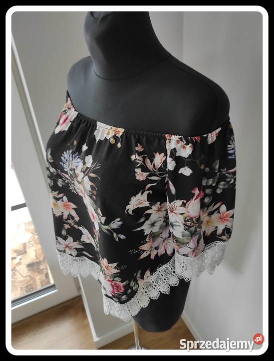 Crop top bluzka z koronką hiszpanka 42 XL kwiaty Płock