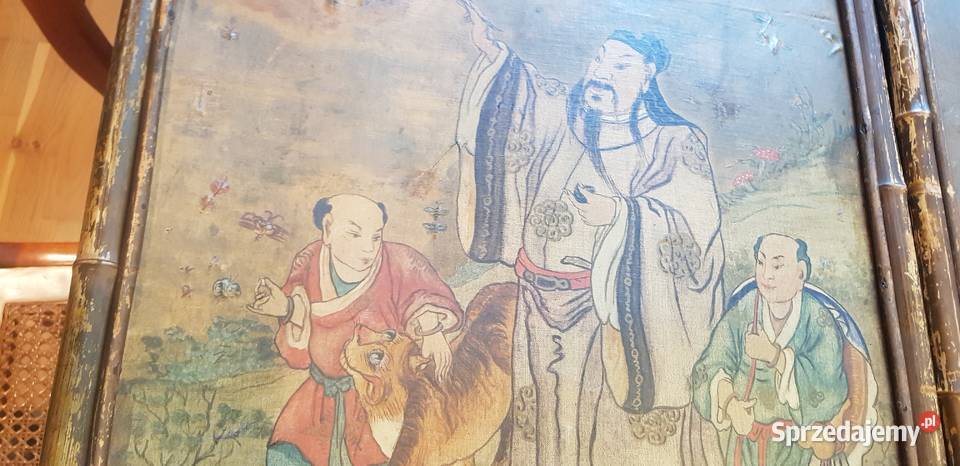 Parawan chiński XVIII wiek sygnowany unikat Antyki, Sztuka, Kolekcje Orneta sprzedam