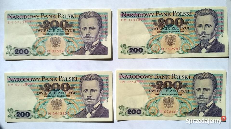 Banknot 200 z 1988 seria EM Stan Rzeszów