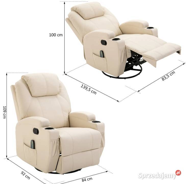 Fotel do masażu z funkcją ogrzewania kremowy Brzesko