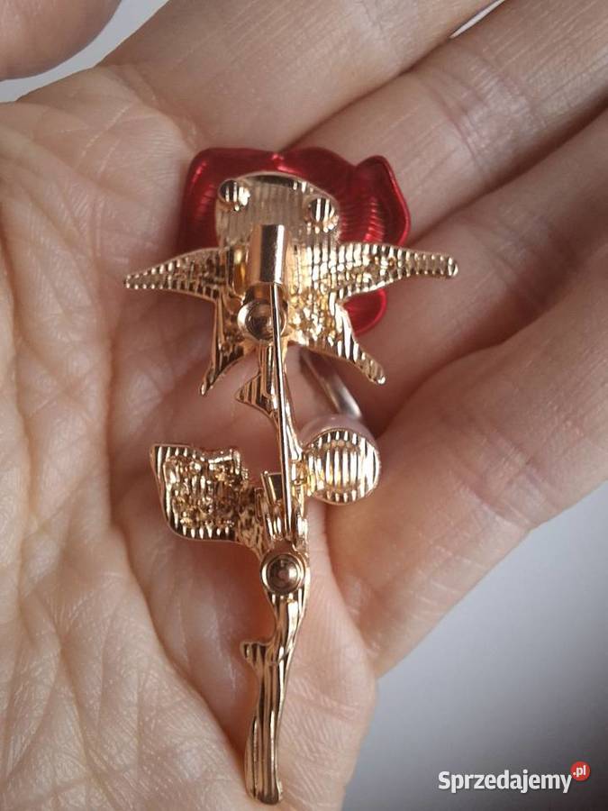 Piękna broszka czerwona róża Wąbrzeźno sprzedam