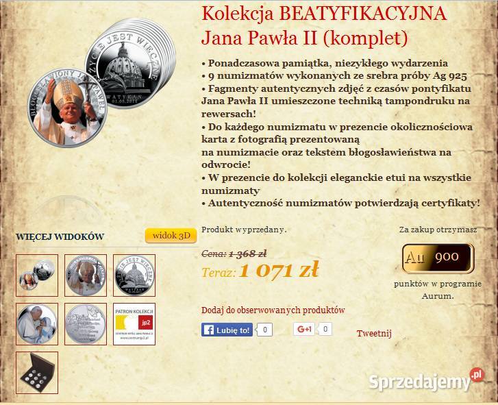 Zestaw Beatyfikacyjny Jan Paweł II 9 x SREBRO Sosnowiec sprzedam