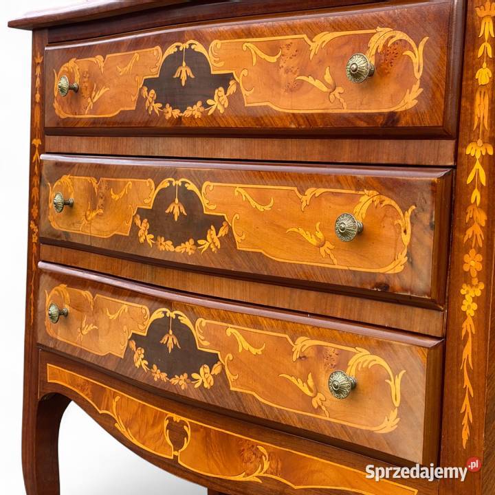 Intarsjowana komoda na giętych nogach 3 szuflady Gryfice