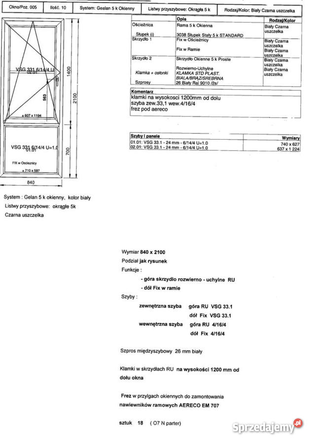 okna System Gealan 5k 84 x 210 Wrocław