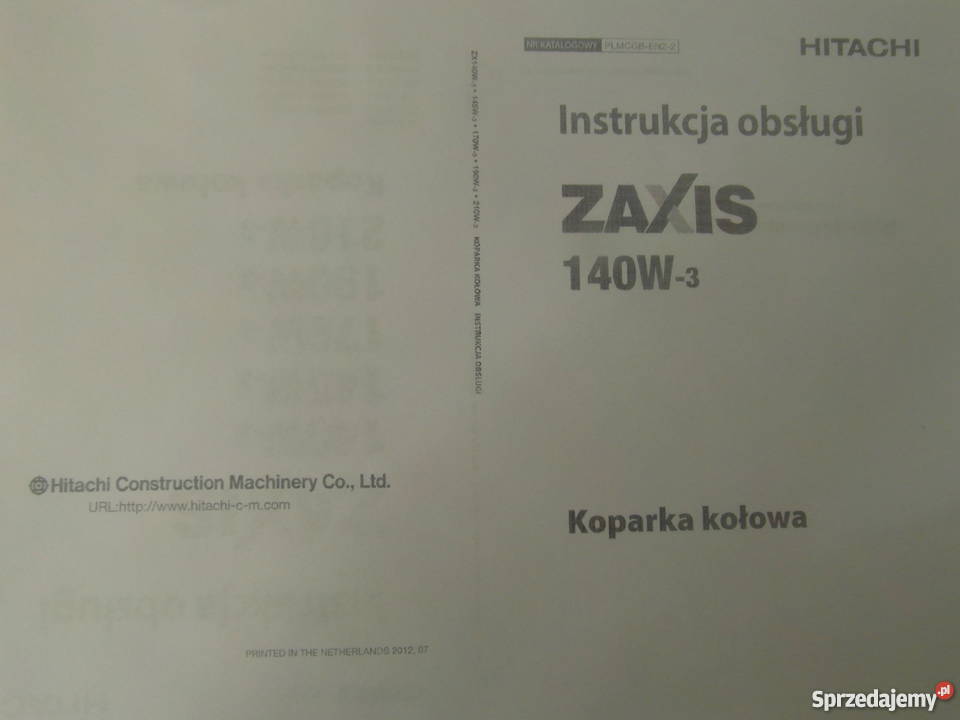 INSTRUKCJA OBSŁUGI DTR HITACHI ZX140W3 i iNNE Szczecin