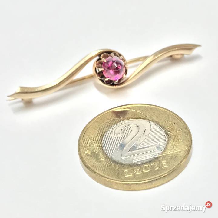 Złota BROSZKA 585 14K piękny AMETYST Art Dco Warszawa