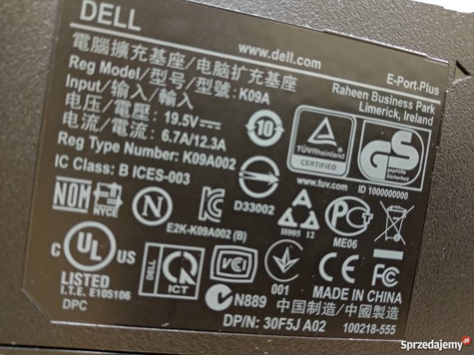 Stacja dokująca Dell PR02X zasilacz kabel Stargard
