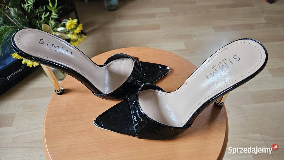 Sexy klapki na szpilce 37 czarne lakierowane 24cm sprzedam