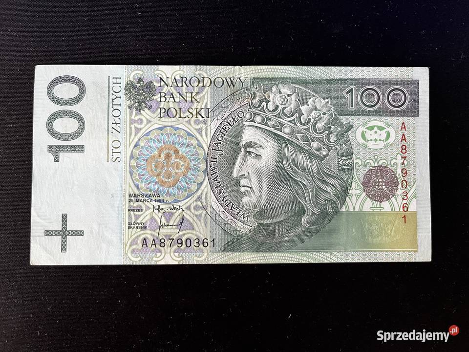 Banknot 100 seria AA8790361 Zawiercie