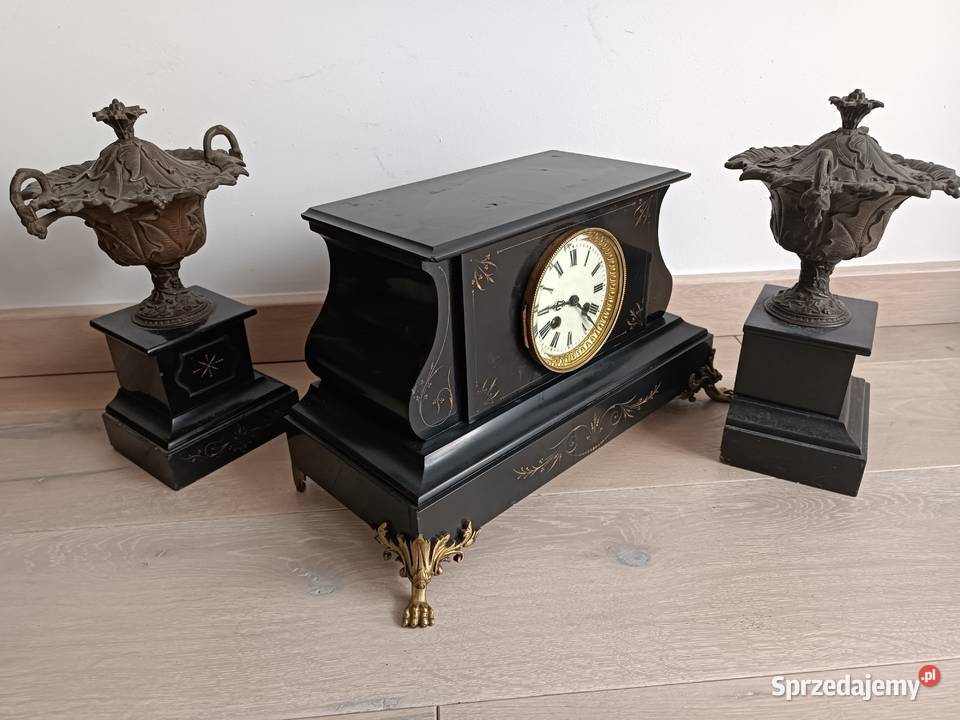 Zegar kominkowy Napoleon III przystawki brąz XIX wielkopolskie Budzyń
