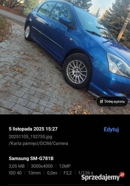 Honda Civic VII LPG długie opłaty salon polska sprzedam