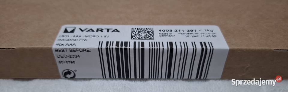 Bateria AAA LR03 15V Varta Industrial PRO 10 Czeladź