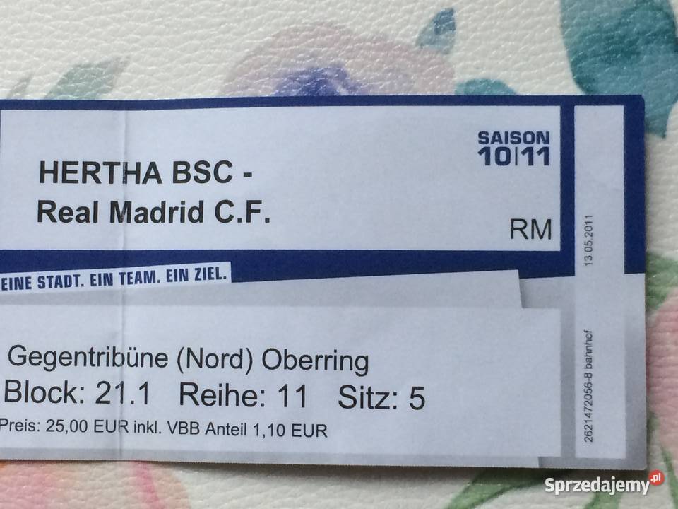1174 Bilet Hertha BSC Real Madrid CF zachodniopomorskie sprzedam