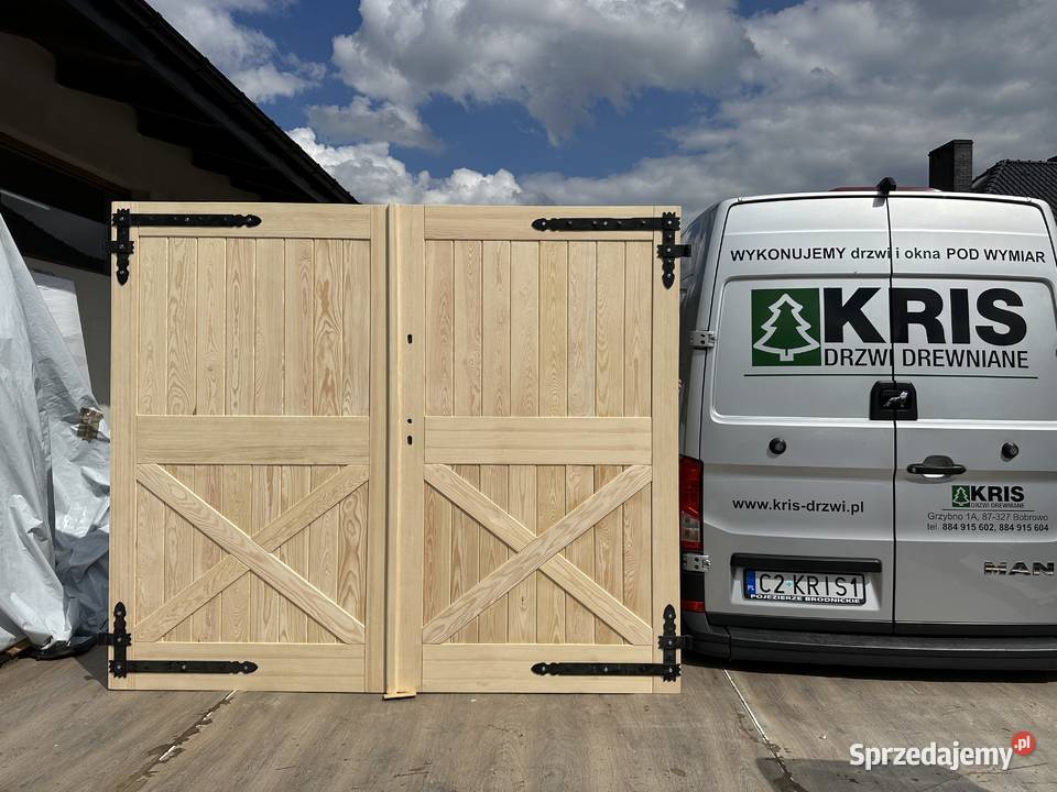 Brama drewniana garażowa lita sosnowa NA KAŻDY Drzwi zewnętrzne kujawsko-pomorskie Grzybno