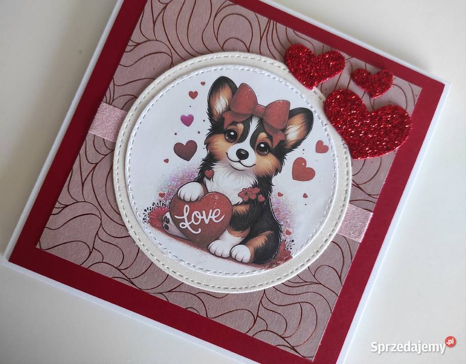 Kartka ręcznie robiona na Walentynki z pieskiem łódzkie Łódź