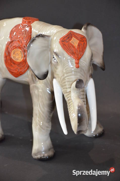 Porcelana Figurka Słoń duży glazurowany region Środa Wielkopolska