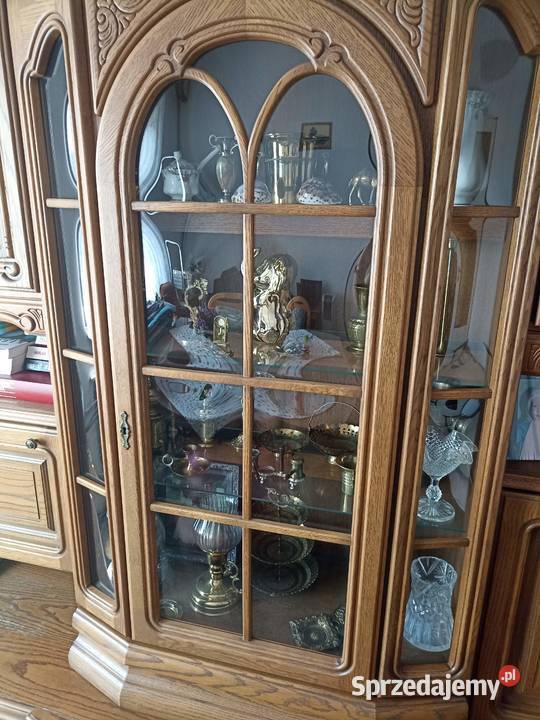 Meble salon dąb dębowe rzeźbione witryna szkło śląskie Piekary Śląskie sprzedam