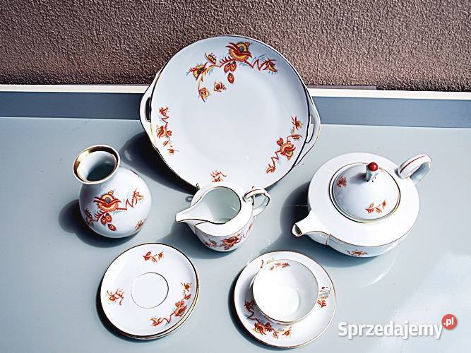 SERWIS KAWOWY biała porcelana z trad wzorem