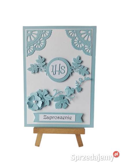 ZAPROSZENIA KOMUNIA CHŁOPIEC HOSTIA W LIŚCIACH Rękodzieło Poznań sprzedam