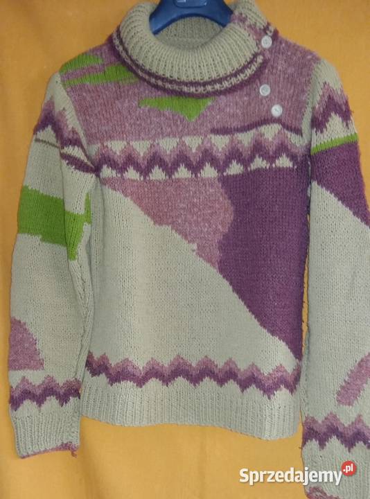 Sweter welniany handmade MRozpinany golf Łódź