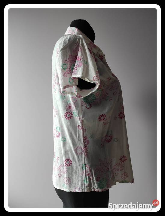 Koszula lekka biała w kwiaty 42 XL mgiełka Płock