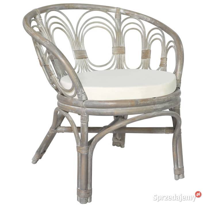 vidaXL Krzesło stołowe z poduszką, szary naturalny rattan i