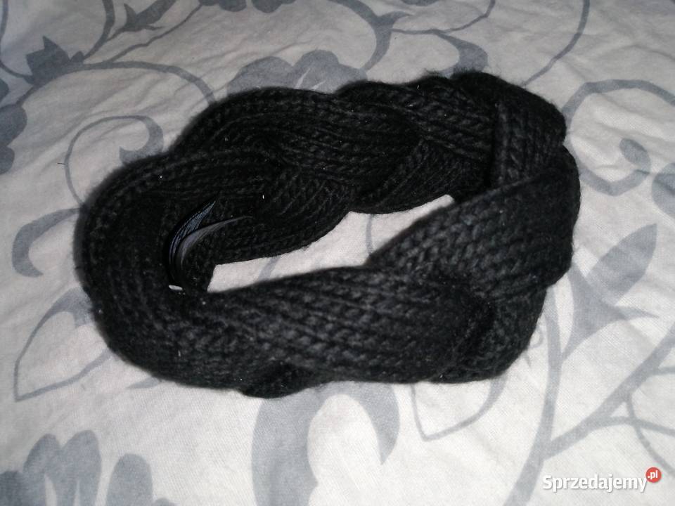 Ciepła Gruba Czrana Warkoczowa Opaska na głowę Leszno