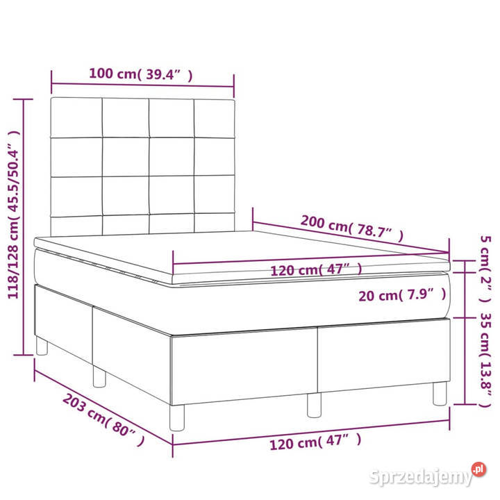 Łóżko kontynentalne z materacem jasnoszare 128cm sprzedam