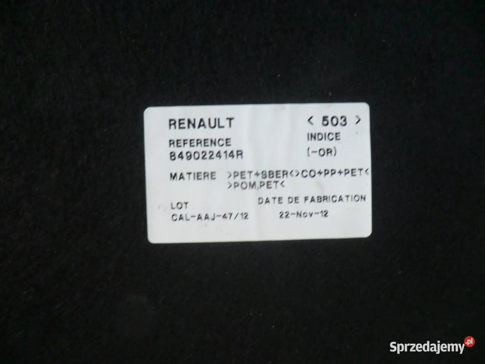 WYKŁADZINA PODŁOGA BAGAŻNIKA RENAULT 849022414R Pozostałe Krzeszowice