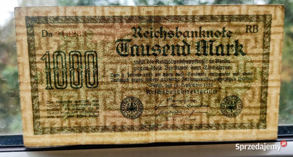 Banknot Niemcy 1000 Mark 1922 Rzadkość Ładny Pruszków