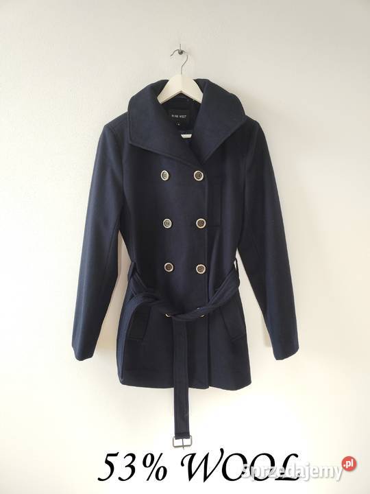 Granatowy wełniany płaszcz Nine West Wool 38 Rozmiar 38(M) Jasło