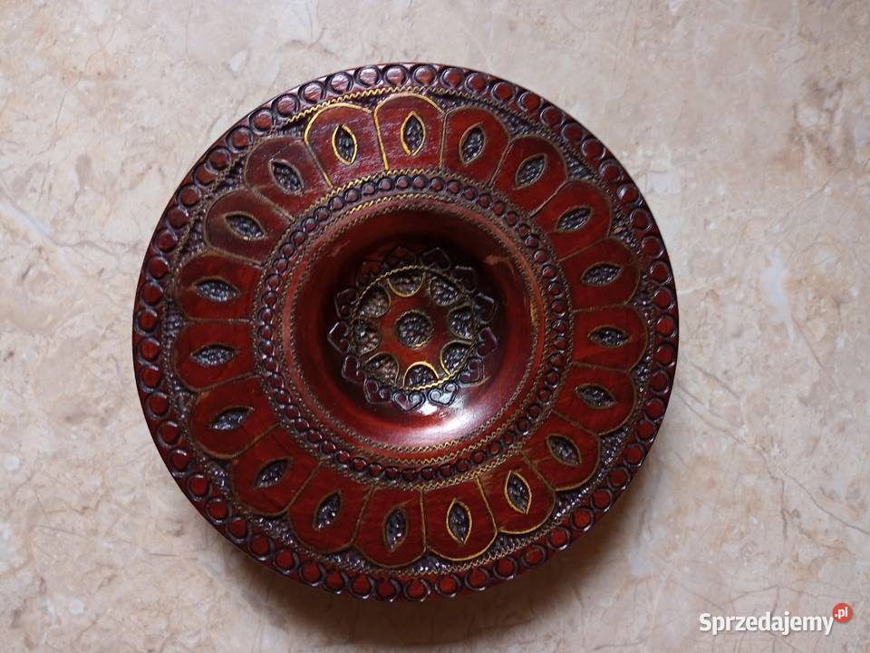 Talerz drewniany dekoracyjny rzeźbiony mały Dekoracje i ozdoby Częstochowa