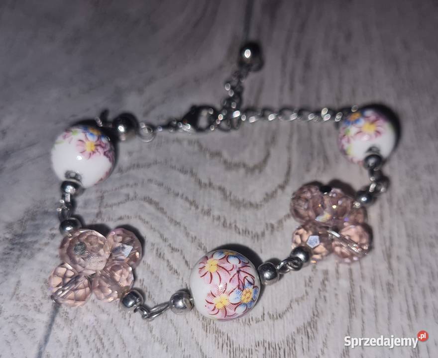 Bransoletka damska koraliki róż