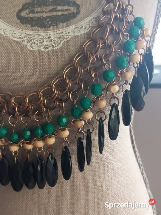 BIŻUTERIA NASZYJNIK etniczny z zielonym lubelskie Zamość