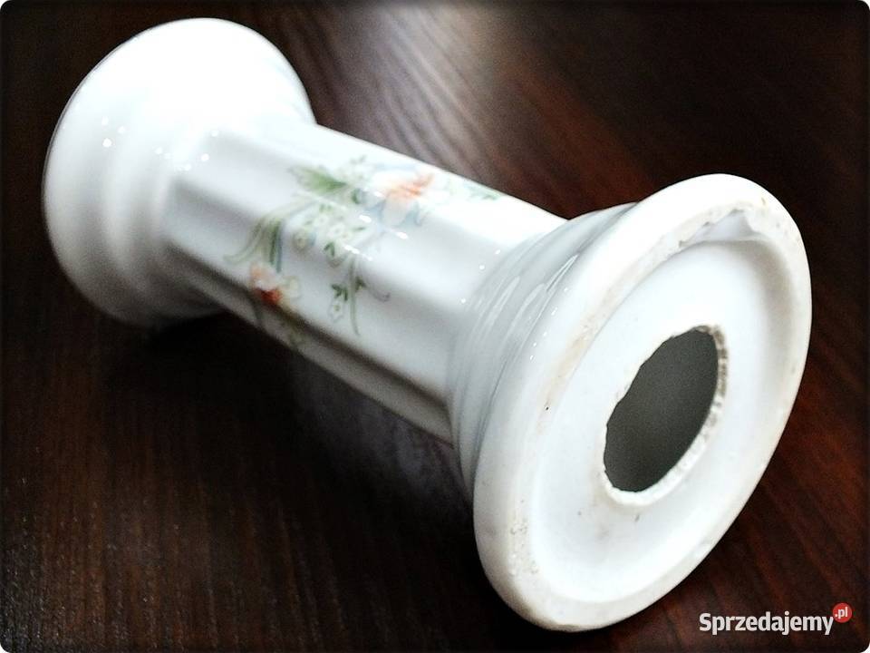 Stary Kolumnowy Świecznik wzór w kwiaty złocenia Żary