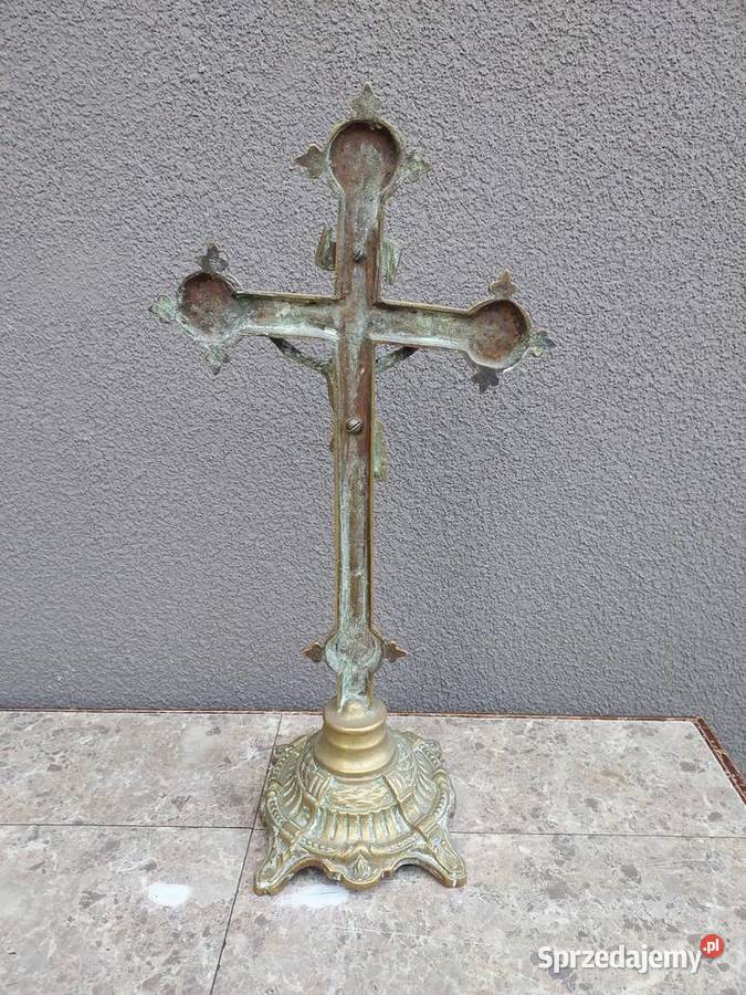 7 Stary krzyż krucyfiks stojący pasyjka mosiądz