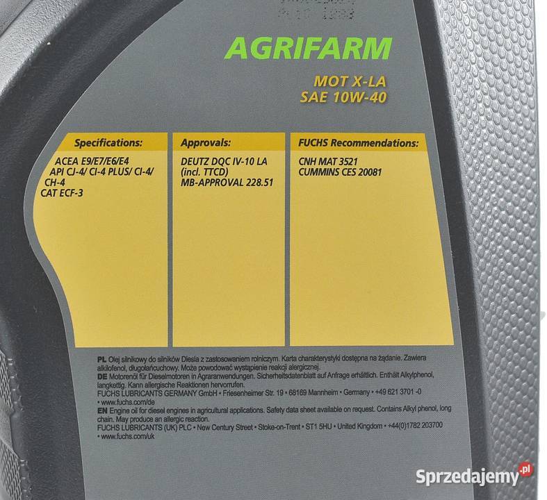 Olej silnikowy Fuchs Agrifarm MOT XLA 10W40 5L Tajęcina