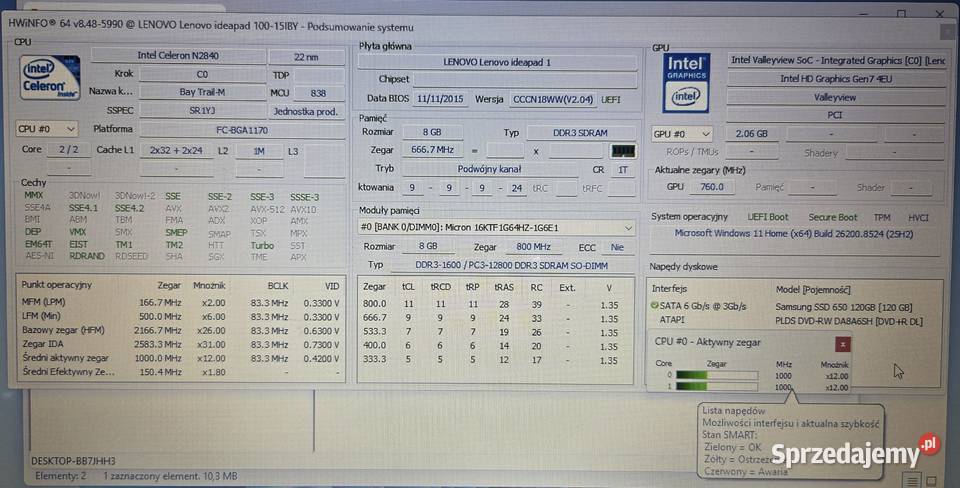 Laptop Lenovo IdeaPad 10015IBY Intel N2840 8GB