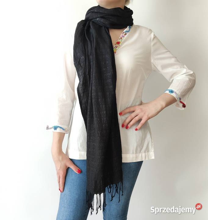 Duży czarny szalik chusta szal czerń srebrna Szczecin sprzedam