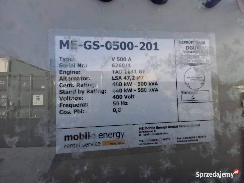 WYNAJEM Agregat kontenerowy SITAL Jelcz-Laskowice