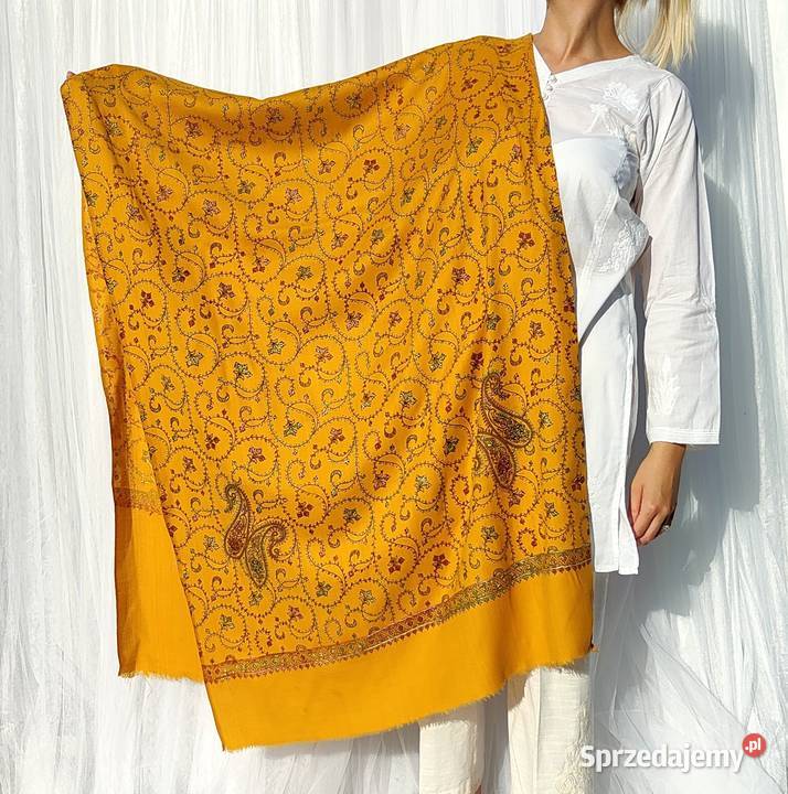 Szal orientalny żółty indyjski haftowany haft Szczecin sprzedam