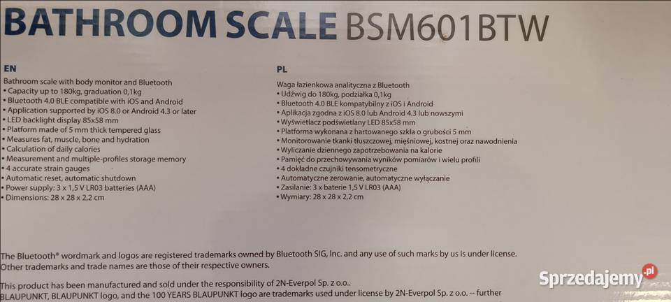 BLAUPUNKT waga łazienkowa BSM601BTW NOWA Ełk
