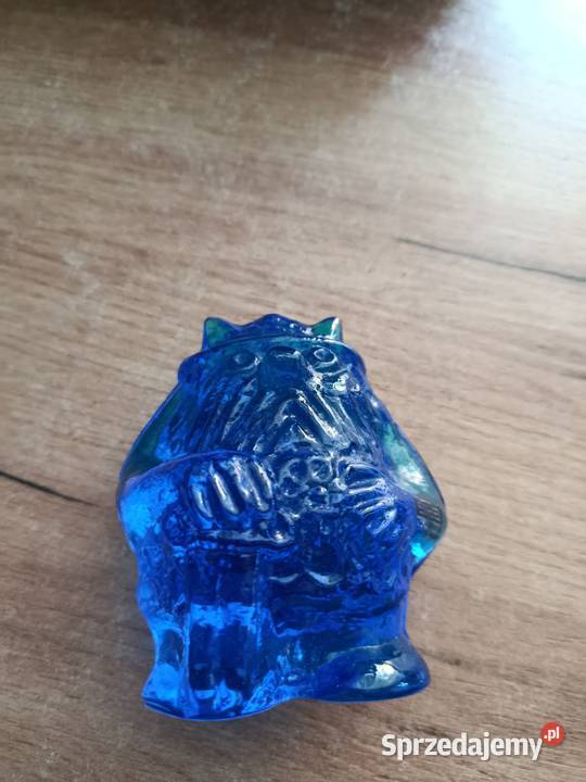 Szklana figurka niebieska wiking lata 70 Choszczno