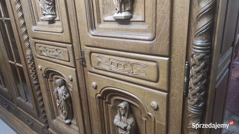 Biblioteka dębowa ręcznie rzeźbiona postaci Sypniewo